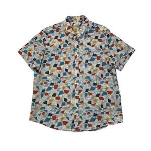 Oxford Lads Shirt Mens 2XL Cotton Silk Blend Geometric Abstract AOP Short Sleeve